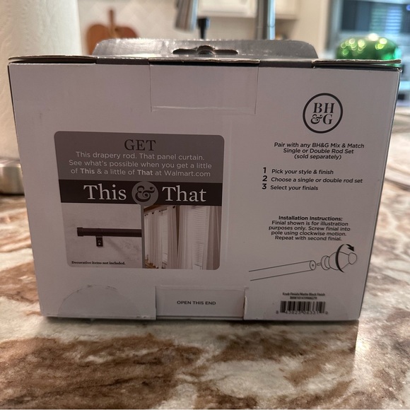 Better Homes & Gardens Knob Finial Set for Curtain Rod Matte Black Finish - Picture 3 of 6